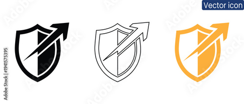 Set of shield icons representing protection and growth with arrow elements