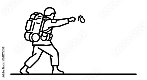 Soldier throwing grenade, military action, combat, war, army, soldier, weapon, explosive, attack