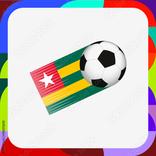 Togo Soccer Motion Graphic, Football with Togo Flag Speed Trail.