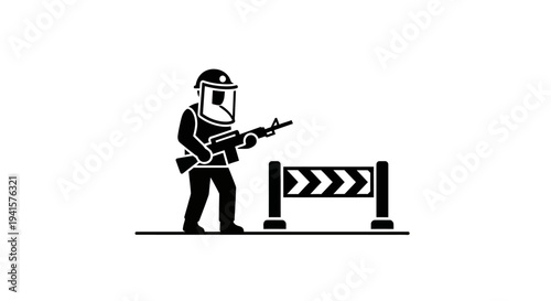 Soldier with Rifle and Barrier, Security, Military, Law Enforcement, Protection