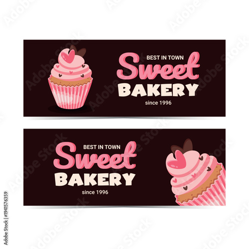 Sweet Bakery labels chocolate and pink, Cupcake packaging design template, bakery logo design, sticker design, fresh cupcake label design, editable vector template