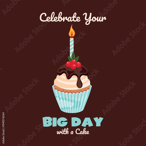 Birthday greeting card with a Cupcak and candle