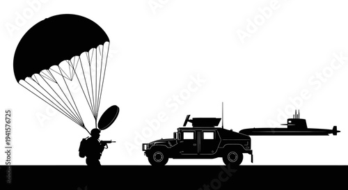 Special Forces Soldier Parachuting to Humvee and Submarine Ambush
