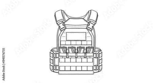 Tactical Vest Outline Vector Illustration - Military Gear, Body Armor, Combat Equipment