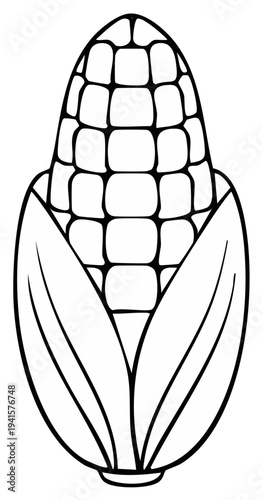 Black and white corn on the cob illustration