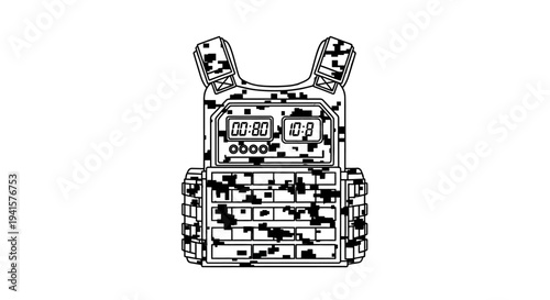 Tactical Vest with Digital Camouflage and Timer Display