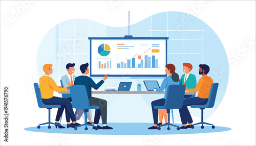 vector Business Meeting with Data Analysis Presentation