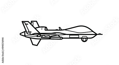 Unmanned Aerial Vehicle Drone Outline Illustration - Military Aircraft Concept