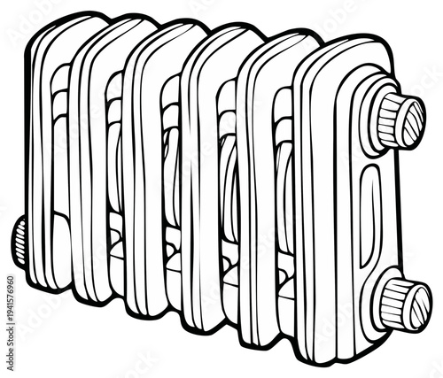 Black and white illustration of a radiator