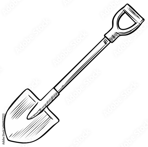 Hand drawn sketch of a garden shovel tool for digging and gardening work