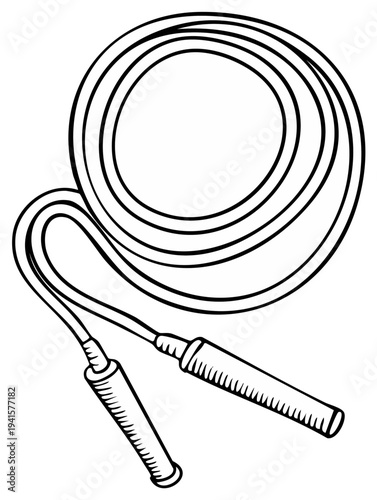 Jump rope illustration for fitness exercise, skipping workout equipment concept in vector outline. Athletic fitness equipment doodle for sport training activity