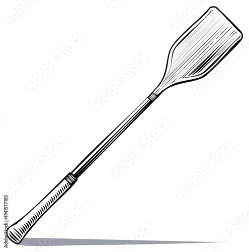 Engraved paddle illustration for rowing, canoeing, or kayaking recreational activities, vector art isolated against white