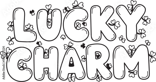 Lucky charm text with shamrocks and hearts