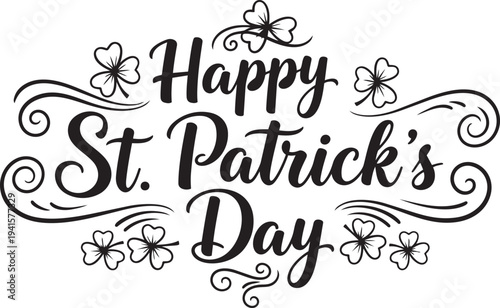 Happy st patricks day with shamrocks and swirls design