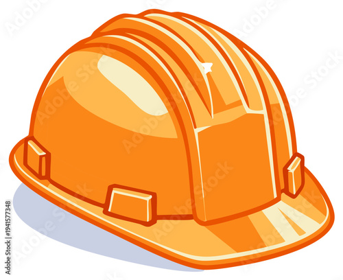 Bright orange safety helmet with ribbed crown and visor for construction and industry protection