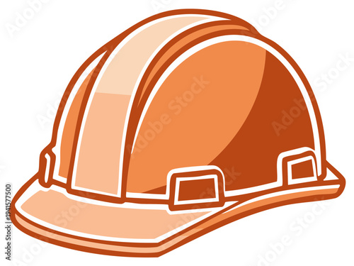 Vibrant Orange Construction Hard Hat Illustration with White Outline Detailing for Building and Safety Themes