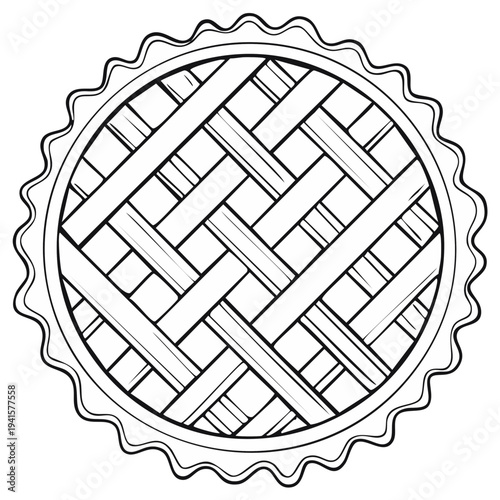 Circular pie with lattice crust design, top view, baked dessert illustration
