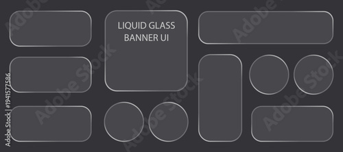 Liquid glass smartphone interface isolated. White ui light frame square and circle banner with shine stroke. Control center widget for smartphone and web app, vector illustration.