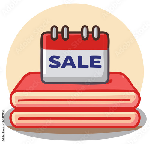 Attractive cartoonish sale banner atop neatly folded towels promoting retail discounts, online deals, limited time offers, and big savings events