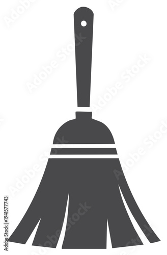 Dark gray broom icon with hanging hole at the top of the handle