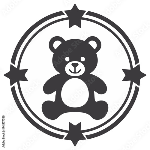 Cute Teddy Bear Icon within a Double Circle with Stars Vector Illustration