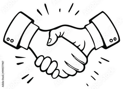 Illustration of two hands in a handshake displaying concepts of business cooperation and unity