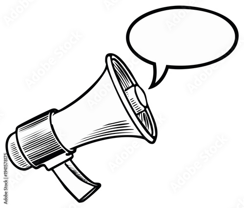 Retro illustration of a megaphone with a speech bubble for communication.