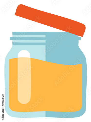 Open glass jar of honey or jam simple flat vector illustration