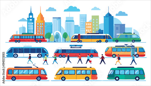 vector City Transportation Vector Illustration with Vehicles