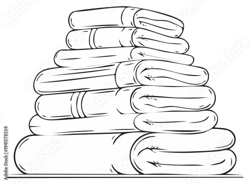 Pile of Folded White Towels Black and White Illustration