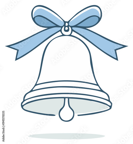 Simple blue bow tied around a white bell with a blue outline, clean graphic illustration
