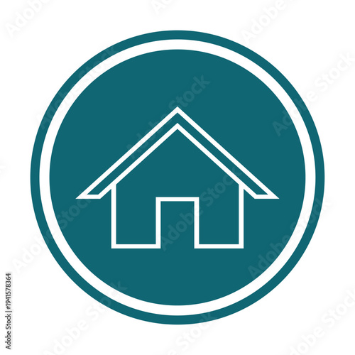 Set of house home real estate icons in circle teal background. Simple linear and solid property symbols for web, apps, and branding. Minimalist architecture vector design collection