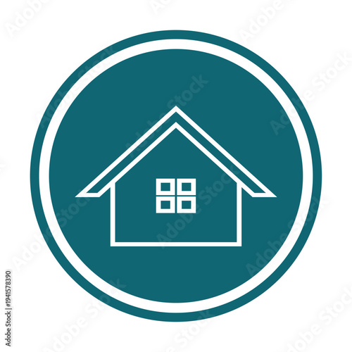 Set of house home real estate icons in circle teal background. Simple linear and solid property symbols for web, apps, and branding. Minimalist architecture vector design collection