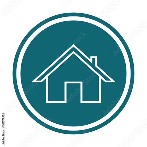 Set of house home real estate icons in circle teal background. Simple linear and solid property symbols for web, apps, and branding. Minimalist architecture vector design collection