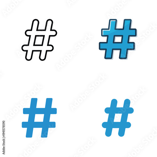 Minimalist social media hashtag icon, flat vector, bold symbol, modern digital style, white background.