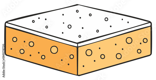 Vector illustration of a cheese slice with holes and a white top layer