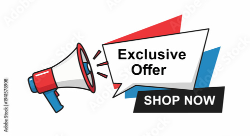 Marketing illustration with megaphone promoting huge 50 percent off sale for retail promotion campaign