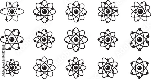 Collection of various atomic structure illustrations and symbols