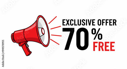 Promotional marketing design with megaphone and exclusive 70 percent discount announcement