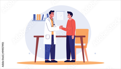 vector Doctor Consulting with Male Patient Office