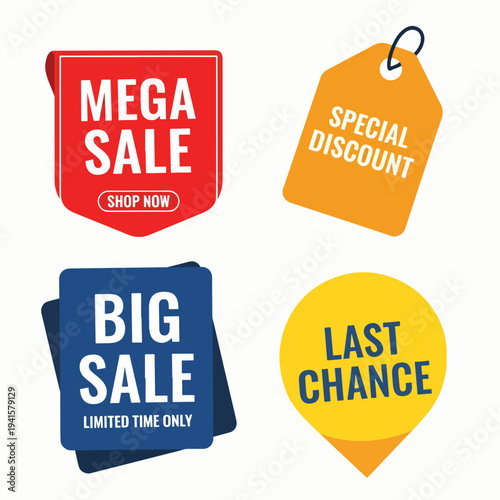 Creative sale badges set with eye catching shapes and typography