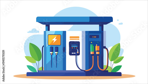 vector Electric Vehicle Charging Station Illustration