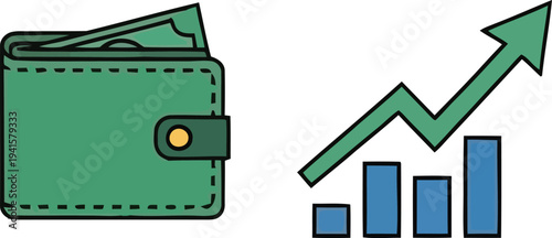 Financial Growth: A modern image depicts a wallet alongside an upward-trending financial graph, symbolizing the prosperity of financial stability and the promise of monetary growth.