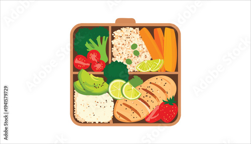 vector Healthy Lunchbox with Fresh Food and Snacks