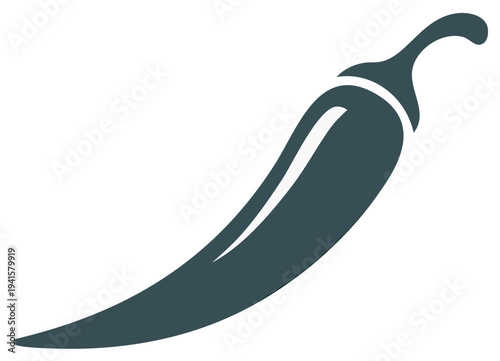 Stylized Dark Teal Chili Pepper Vector Icon on White Background