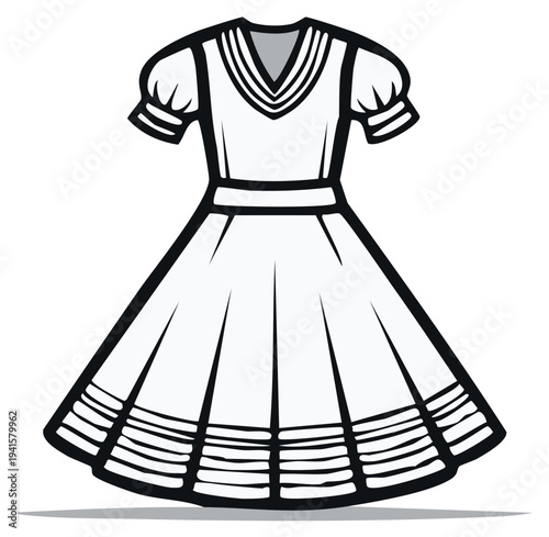 Vintage-style women's dress line art illustration