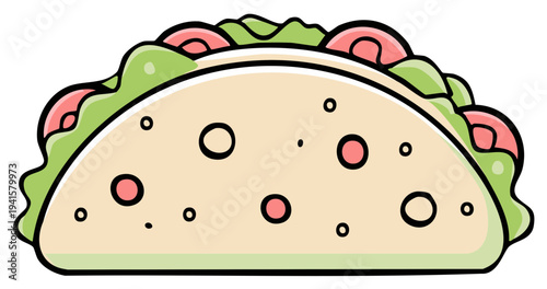 Cartoon Taco with Lettuce and Tomatoes in a Soft Tortilla