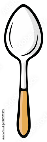 Illustrated single spoon with wooden handle ready for meal or kitchen use.