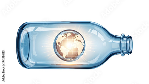 Earth Globe Inside a Horizontal Glass Bottle, Concept of Environmental Protection and Fragile World.