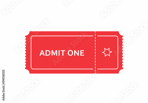 Stylish red ticket template with admit one text and classic border elements